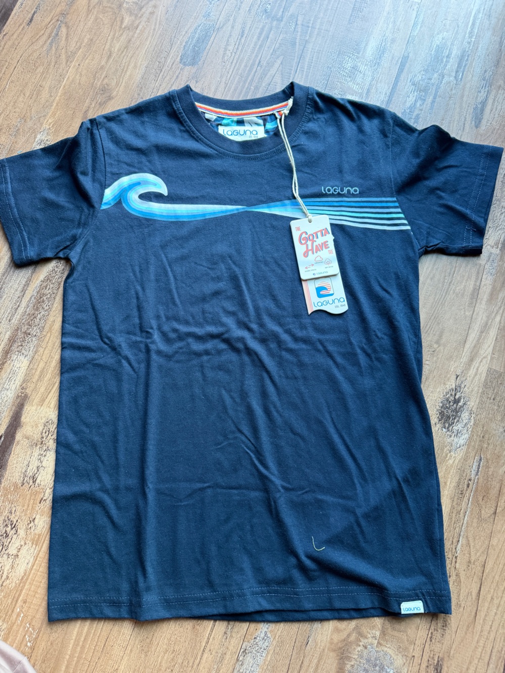 Laguna Blue Tee with Blue Wave Stripe small